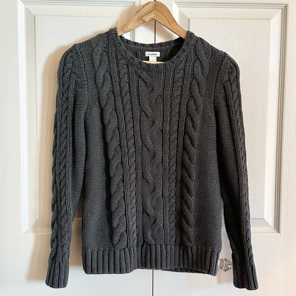 L.L. Bean Charcoal Gray Cable Knit Crewneck Sweater